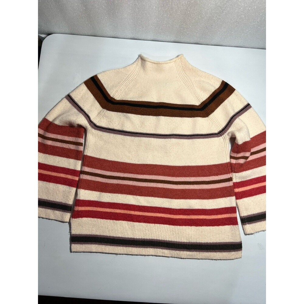 LOFT Cowl Neck Tunic Cream And Striped Sweater Size Small Bell Sleeves